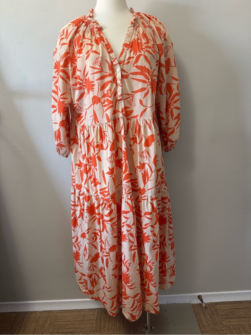 Hudson North Button-Front Tiered Maxi Dress in Orange Floral XL
